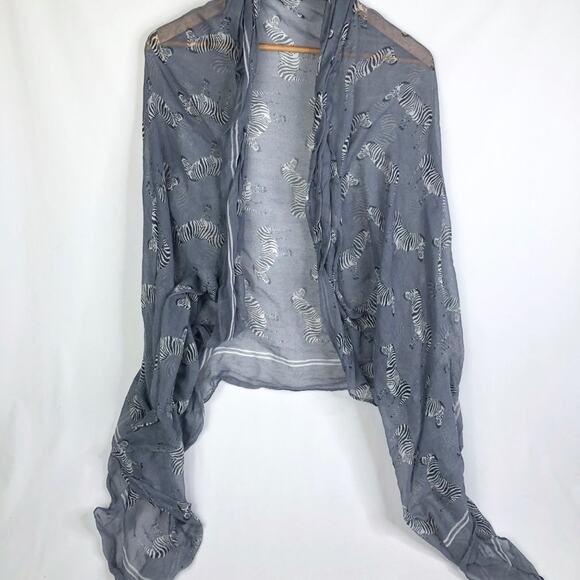 Large Zebra Print Sheer Gauze Scarf - Picture 3 of 5